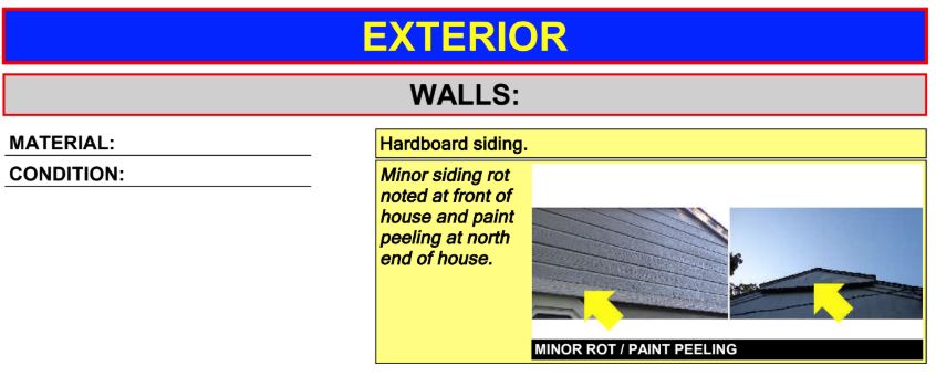 siding rot on home noted during walkthrough due diligence