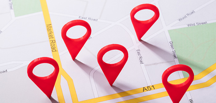 map with red location markers