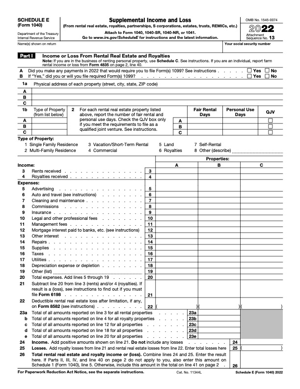 Are Property Taxes Deductible: A Guide for Real Estate Investors 3 first page of IRS schedule e form