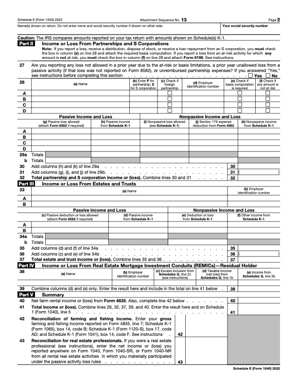 Are Property Taxes Deductible: A Guide for Real Estate Investors 4 second page of IRS schedule e form